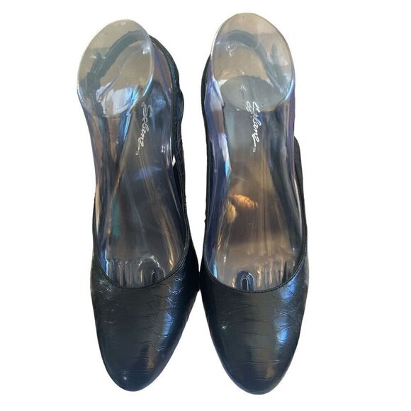 Sabrina Slingback Pumps Black Crocodile Embossed Almond Toe Stiletto Heel - Picture 3 of 5